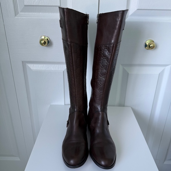 ETIENNE AIGNER | Vintage Monogram E-Gilbert Brown Riding Boots Sz 7 - Picture 3 of 7